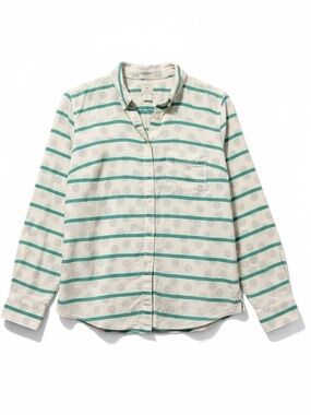 GAP “The Shrunken Boyfriend” Green Stripe & Polka Dot Button Down Shirt Size M